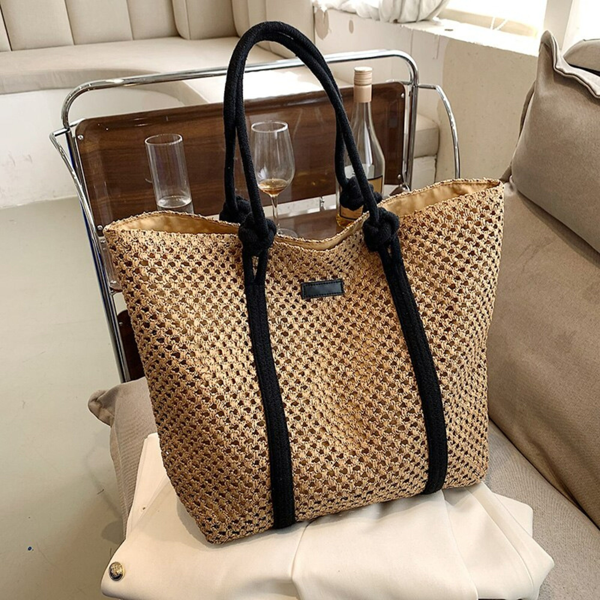 WOG2008 Small Straw Purses for Women Summer Woven Purse Wicker Shoulder Handbag Rattan Beach Bag