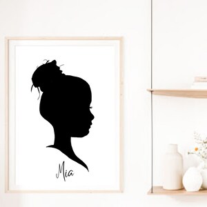 Silhueta personalizada, retrato personalizado, presente personalizado, presente de dia das mães, presente personalizado, silhuetas infantis, decoração de casa, arte digital