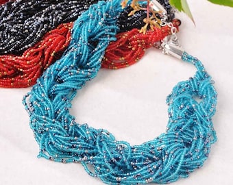 Boho Braided Seed Bead Necklace: Summer Beach Jewelry