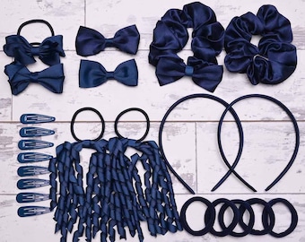 School Uniform Hair Accessories Set: 23-Piece Scrunchies, Bows & Ponytail Holders
