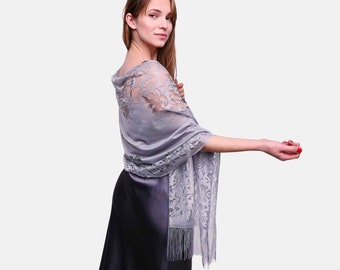 Floral Lace Tassel Shawl: Lightweight Wedding Wrap