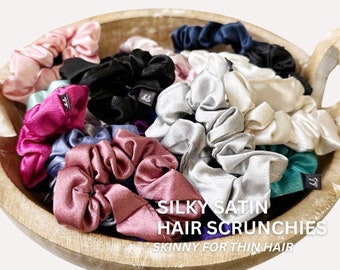 Satin Hair Scrunchies: Skinny Silky Ponytail Holders, Set of 6