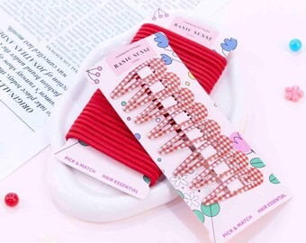 Gingham Hair Clip & Elastic Set: School Girl Accessories (38pcs)