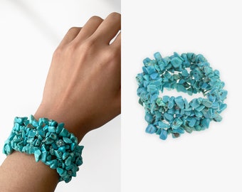 Howlite Turquoise Stone Bangle Bracelet: Elasticated Summer Jewelry