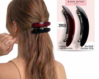 Large French Barrette Hair Clips for Thick Hair Non Slip Rubber Grip, 2pcs