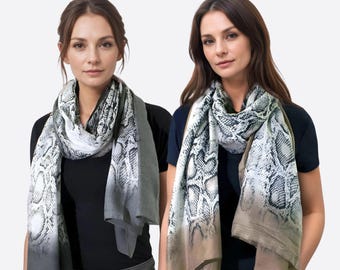 Ombre Snakeskin Print Scarf: Lightweight Oversized Wrap