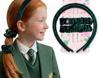Girls Velvet Hair Accessory Set: School Uniform Headbands & Scrunchies