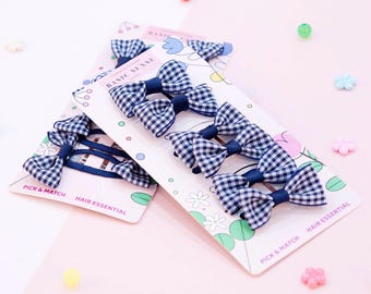 Gingham Hair Bows: School Girl Hair Accessories, Elastics & Snap Clips (12 pcs)