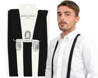 Men's Suspenders, Plain Braces For Trousers Y-Shape Suspenders, Heavy Duty Metal Strong Clips, One Size 25mm, Gift for Him