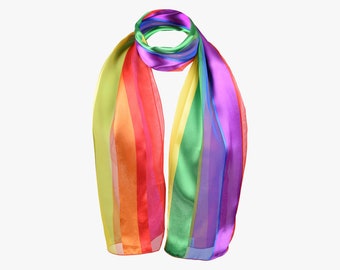 Rainbow Scarf Pride Flag Printed Lightweight Fine Satin Striped Scarves LGBTQ Parade Accessory
