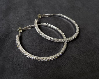 Diamante Rhinestone Hoop Earrings: Sparkling Silver Plated Jewelry