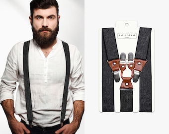 Chevron Trouser Braces: 35mm Wide, Genuine Leather Y Style
