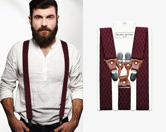 Diamond Braces for Men: Genuine Leather Y Style Suspenders