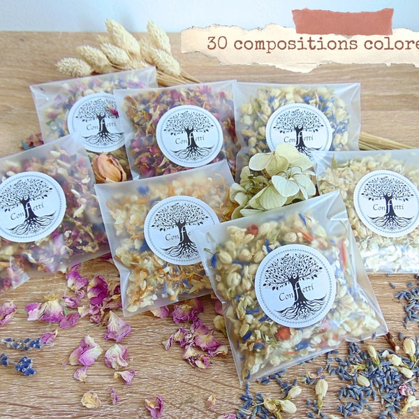 Sachet Confettis Fleurs séchées Mariage - blanc vert rose bleu orange jaune - Pétales de rose Lavande Jasmin Eucalyptus  - Cadeaux Invités