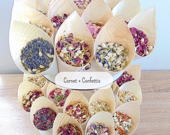 Dried flower confetti for weddings with cones - Natural and biodegradable. Rose, jasmine, lavender, eucalyptus, and marigold petals - France