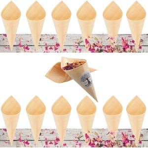 Cornet confettis fleurs séchées pour mariage - Lot de 12 - Taille M Hauteur 16 cm - Cônes biodégradables en feuilles de bambou