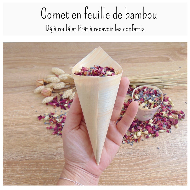 Dried flower confetti for weddings with cones - Natural and biodegradable. Rose, jasmine, lavender, eucalyptus, and marigold petals - France image 3