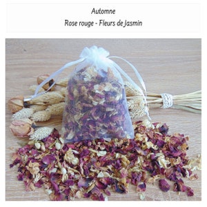 Sachet organza Confettis de fleurs séchées mariage Rose rouge Jasmin