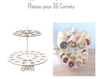 Support en bois pour cornet à confettis de fleurs séchées - Présentoir plateau de confettis de mariage pour 36 cônes