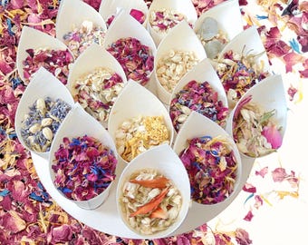 Small Cones + Natural Dried Flower Confetti for Weddings - Rose Petals, Jasmine, Lavender, Bamboo