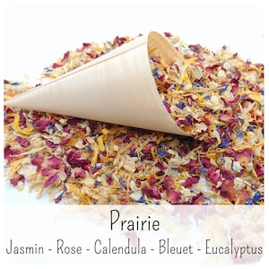 Dried flower confetti for weddings with cones - Natural and biodegradable. Rose, jasmine, lavender, eucalyptus, and marigold petals - France Prairie