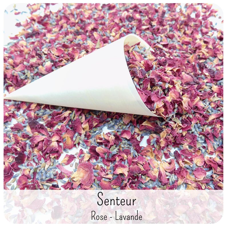 Dried flower confetti for weddings with cones - Natural and biodegradable. Rose, jasmine, lavender, eucalyptus, and marigold petals - France Senteur