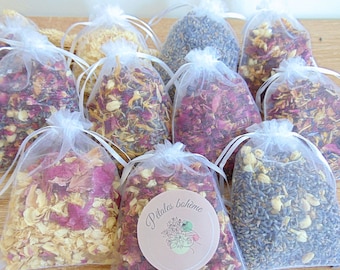 Confettis de Fleurs séchées dans un pochon organza - Rose - Lavande - PIvoine - Jasmin - Confettis de Mariage - Pot pourri - Cadeaux invités