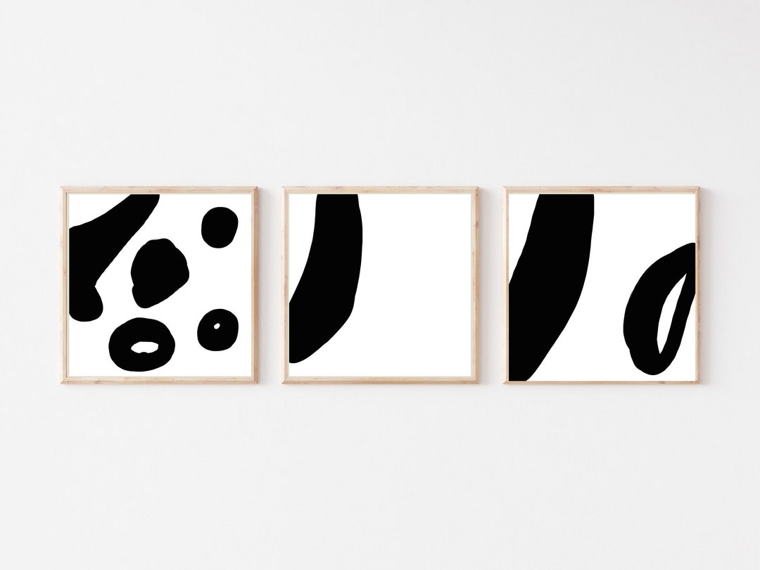 Black and White Abstract Brush Stroke Art Prints, Set of 3 (digital ...