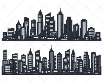City silhouette vector. Horizontal City landscape SVG. Downtown landscape with high skyscrapers. Panorama architecture buildings. Urban life