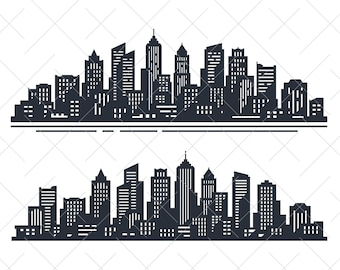 City panorama abstract black silhouette SVG. Urban landscape with skyline city buildings. Outline cityscape. Horizontal panorama vector