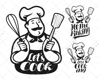 Chef SVG. Cooking concept vector print. Portrait of Cook drawing clipart. Digital illustration