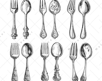 Fork and Spoon SVG. Cutlery set for restaurant or cafe menu. Cooking, kitchen, banquet vector digital illustration