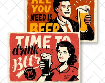 Two BEER posters or plate in retro style SVG. Clipart vector is perfect for making posters or signs for bar, pub or beer restaurant