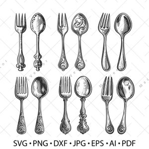 Fork and Spoon SVG. Cutlery set for restaurant or cafe menu. Cooking, kitchen, banquet vector digital illustration