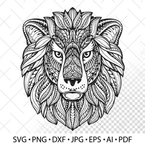 ライオンの頭の SVG。ライオンの肖像の装飾的なベクター クリップアート。抽象的な動物のプリント