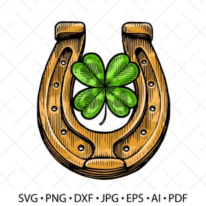 Fer à cheval et trèfle à quatre feuilles rétro vecteur. Symbole de chance et de bonheur. croquis vintage. Clipart de dessin SVG