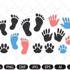 Fußabdrücke, Baby Handabdrücke, Pfotenabdrücke Clipart. Sofortiger digitaler Download SVG EPS PNG pdf ai dxf jpg