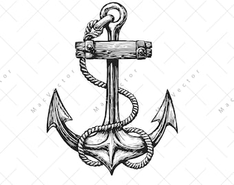 Anchor retro vector.  Sketch vintage.Marine symbol SVG. Hand  drawing clipart