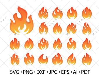 Flame, red hot bonfire set SVG. Blazing, burning heat fire. Ignition concept vector