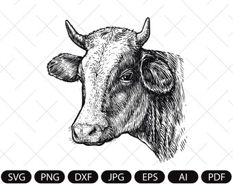Cow head svg. Vector cow portrait. Dairy farm decor.