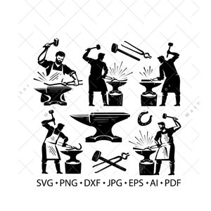 Blacksmith craft, handmade metal work. Forging, craft Workshop SVG vector