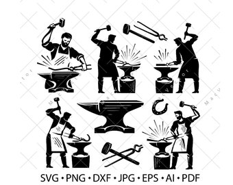 Blacksmith craft, handmade metal work. Forging, craft Workshop SVG vector
