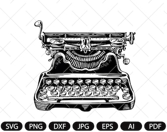 Retro typewriter in vintage style.Hand drawn vector illustration.Digital Vector Illustration png,svg,pdf,dxf,ai,eps,jpeg
