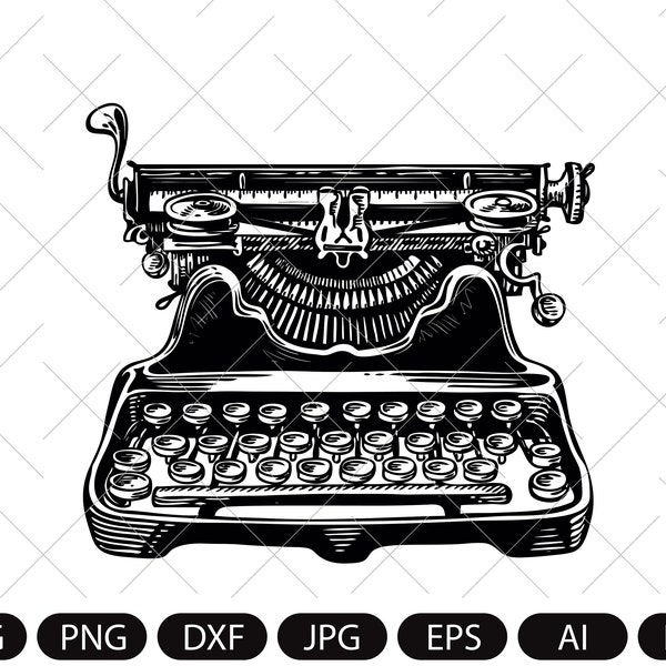 Retro typewriter in vintage style.Hand drawn vector illustration.Digital Vector Illustration png,svg,pdf,dxf,ai,eps,jpeg