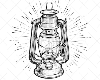 Kerosene lamp retro vector. Old vintage lantern drawn in engraving style. Sketch. SVG drawing clipart