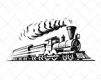 Steam locomotive retro vector. Vintage transport old train. SVG drawing clipart