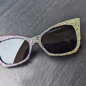 Crystal Rainbow Cat Eye Sparkle Sunglasses / Handmade Bling Shades
