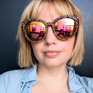 Pink Gold Metallic Oversized Round Sparkle Sunglasses  display picture 1