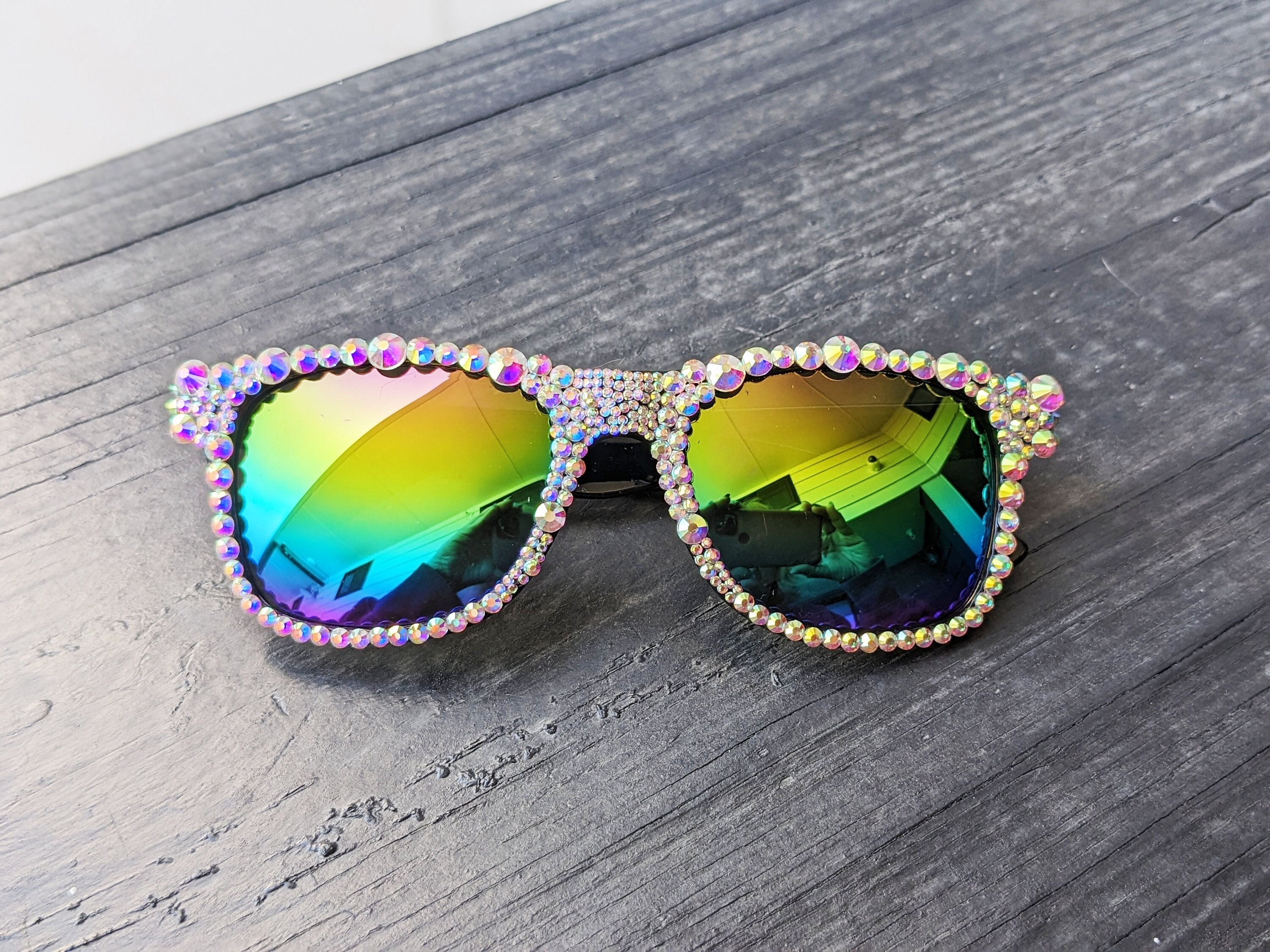 Handmade Rainbow Square Sparkle Sunglasses