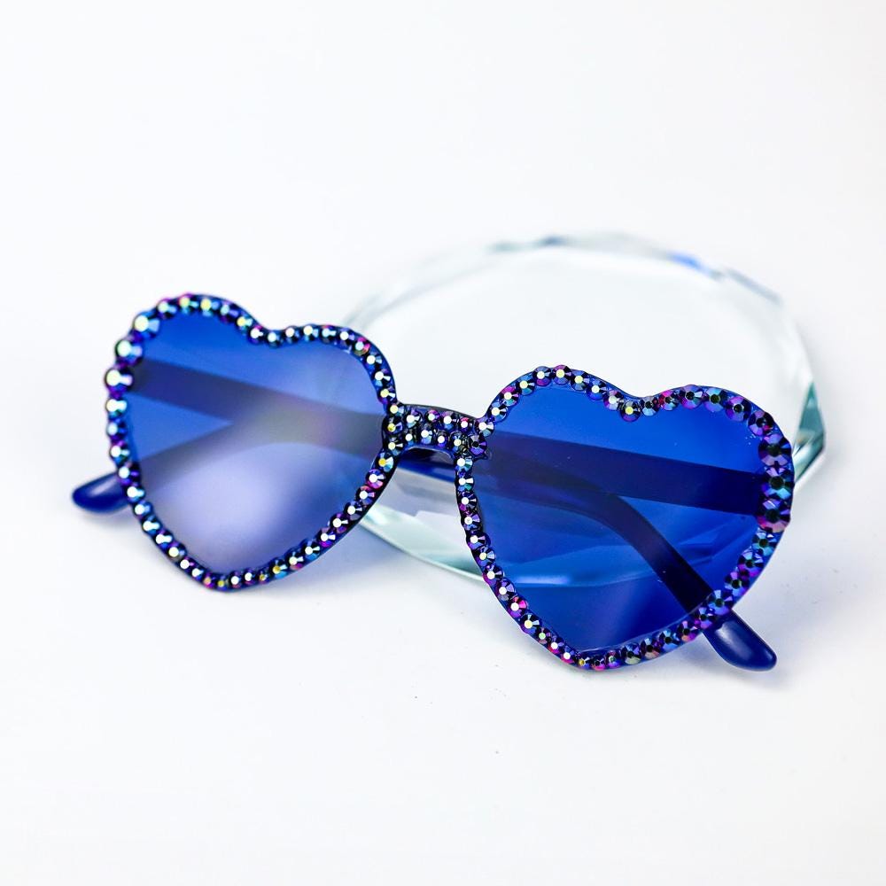Blue Heart Sparkly Sunglasses - Etsy display picture 1